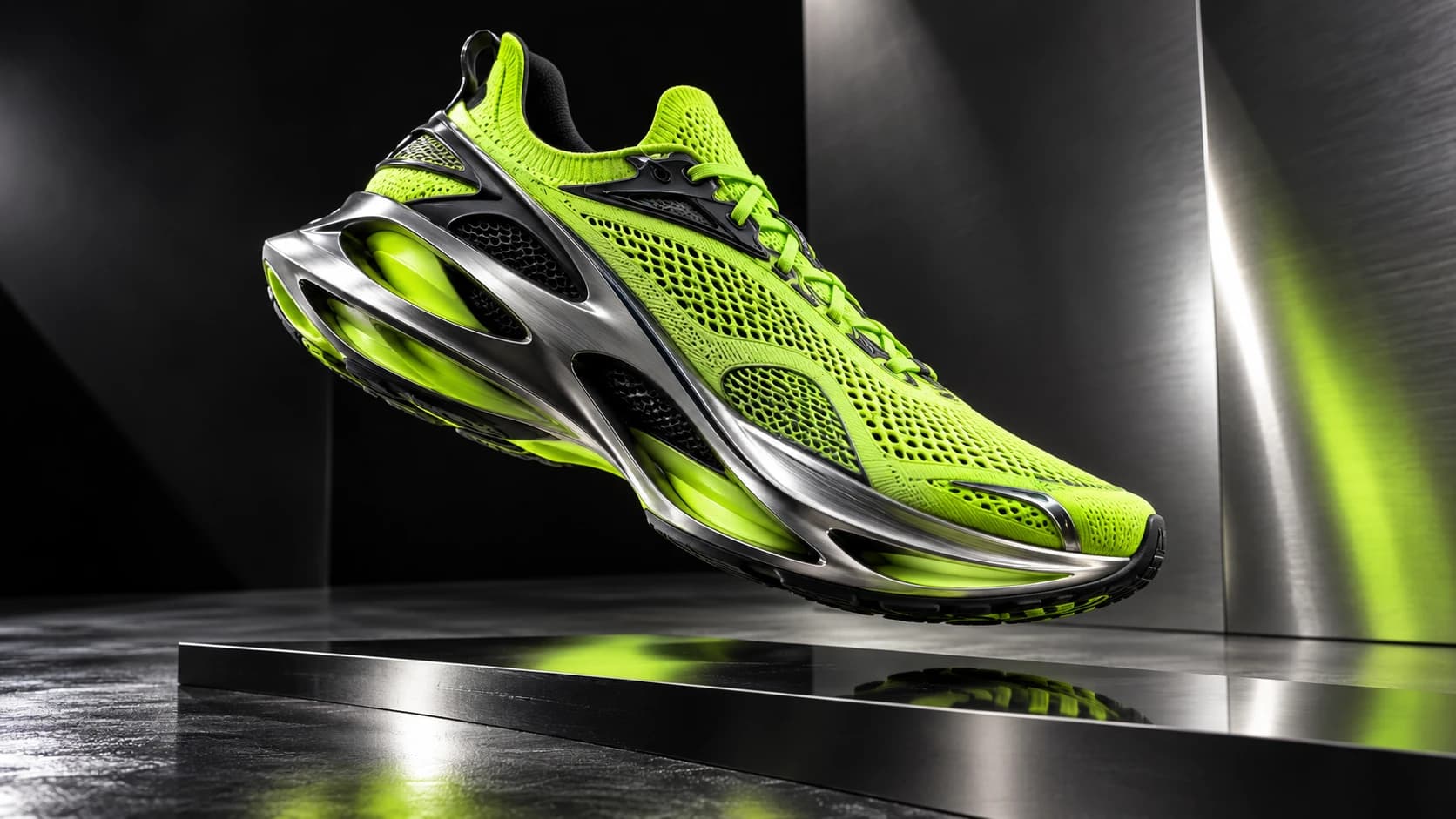 Sculptural lime running shoe campaign